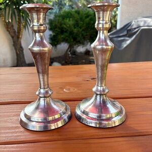 2 Restoration Hardware Taper Candlestick Holders Silver Color Made in India